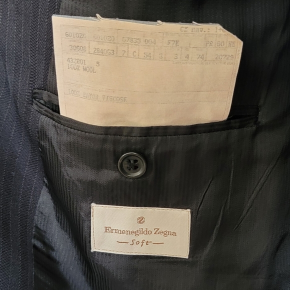 Ermenegildo Zegna Blazer Suit Jacket, Men's, Black Pinstripe, Size 44S - Picture 6 of 14